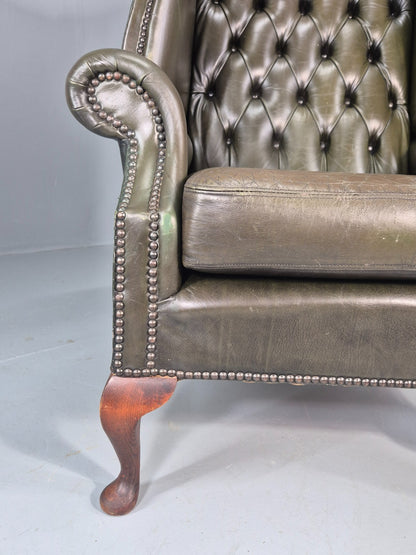 Vintage Wingback Leather Lounge Chair Queen Anne Style 1970s Retro EB11532 VLEA5