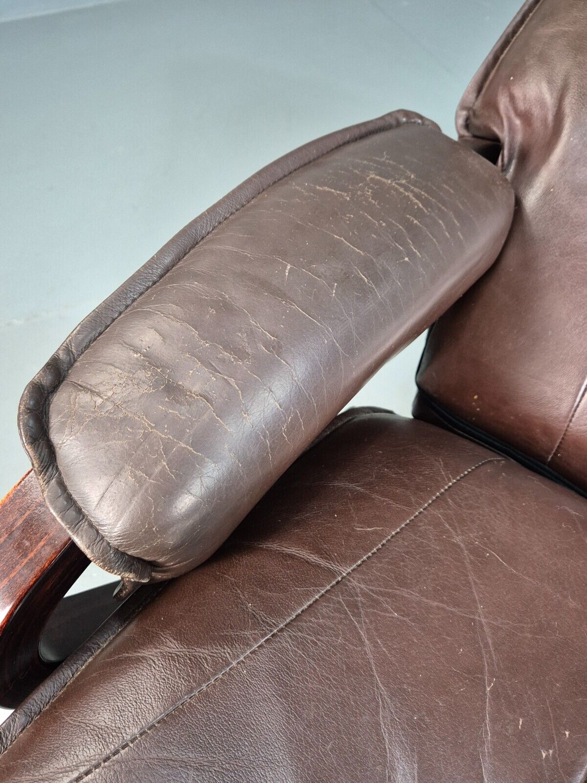 Vintage Danish Swivel Lounge Chair Brown Leather Bentwood 1980 Retro EB8269 MSWI - UKDK FURNITURE