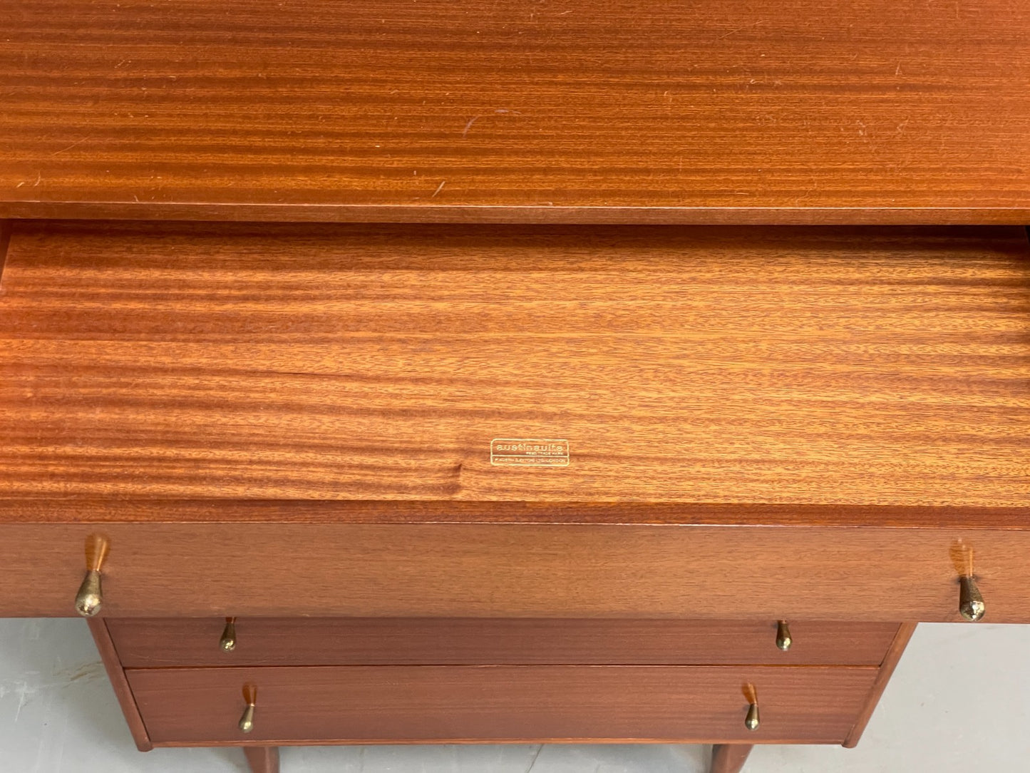 Vintage Austinsuite Chest Of Drawers Walnut Brass Handles 1960s EB10677 MWOO13