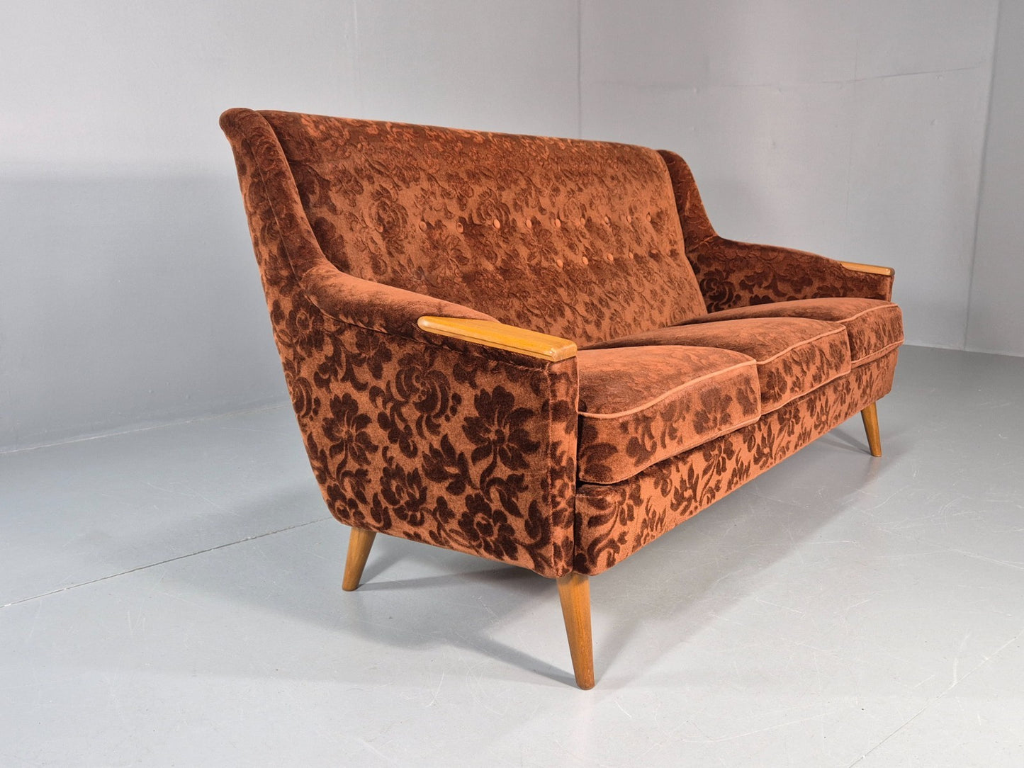 Vintage Three Seater Sofa Lani Sweden 1960s Retro Brown Floral MCM EB11080 M3SS12