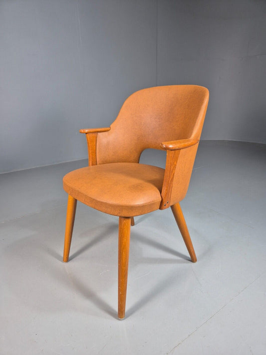 Vintage Danish Tan Vinyl And Beech Arm Chair EB7764 MNOR - UKDK FURNITURE