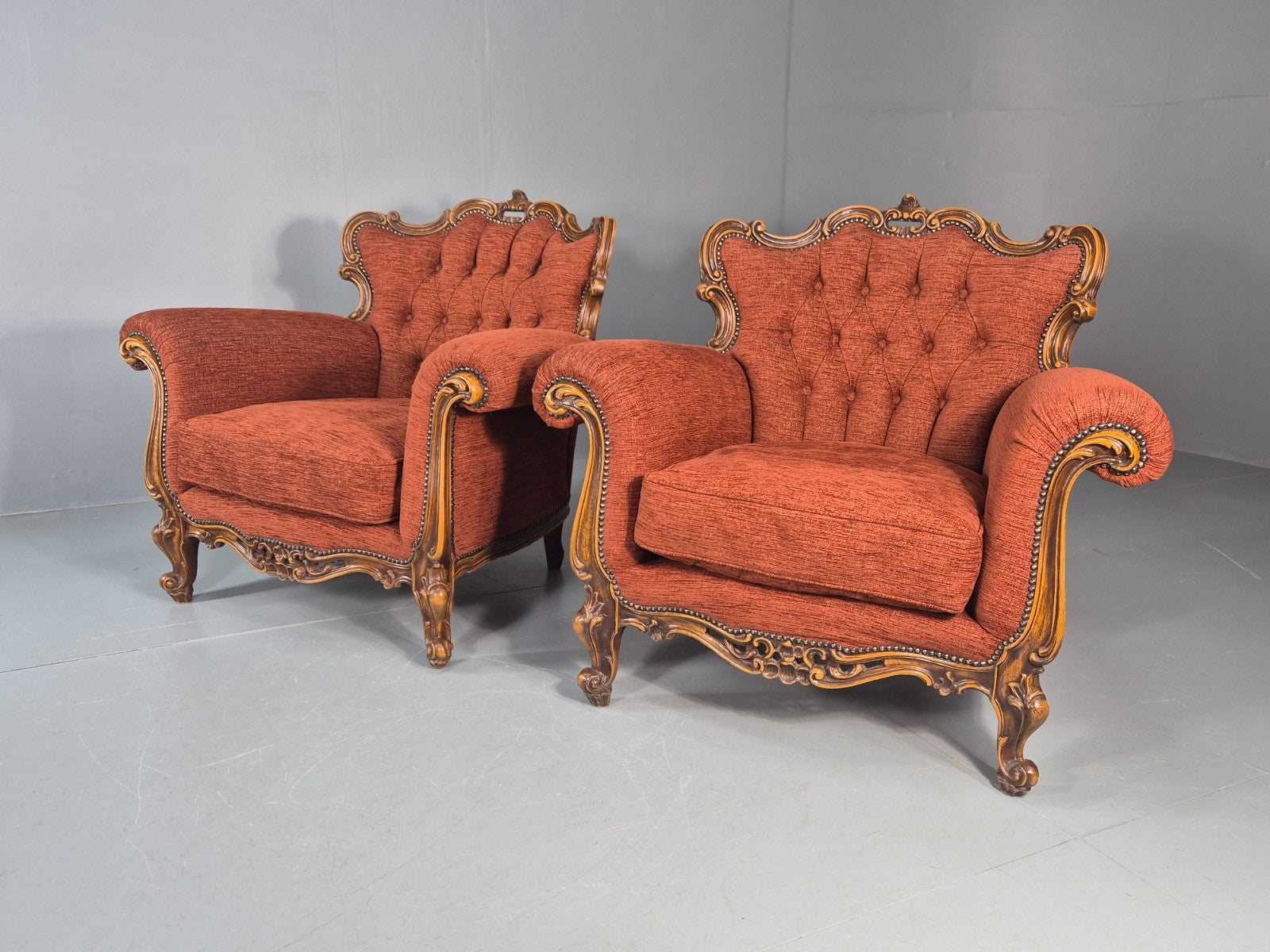 2 Vintage French Rococo Style Lounge Chairs Quality Reproduction  EB11659 VCLO6