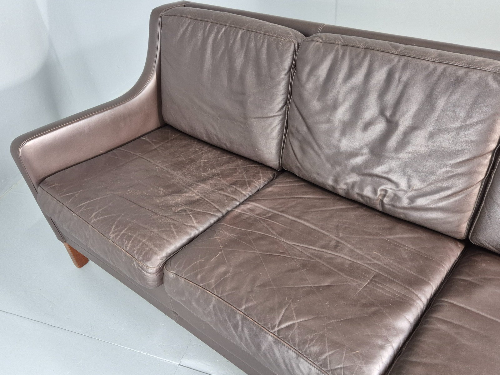 Vintage 3 Seat Sofa Brown Leather Danish Mid Century 1970s Retro  EB10537 M3SS23