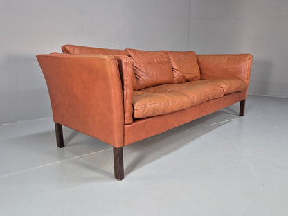 Retro Tan Leather Three Seater Sofa Vintage Danish Mid Century 1970 EB10078 M3SS10