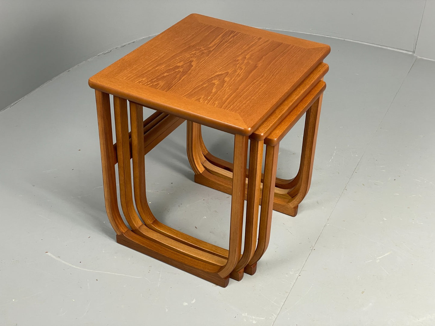 Vintage Nathan Side Tables 1980s Teak Nesting Set 3 Ply Frame EB11549 MWOO2