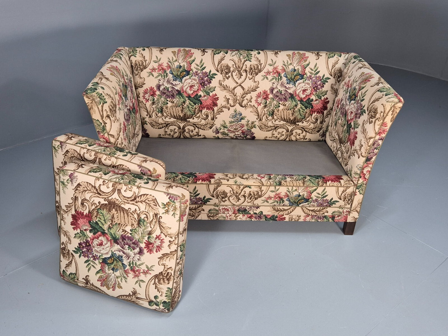 Vintage 1940s Danish 2 Seat Sofa Classical Floral Upholstery EB9659 V2SS - UKDK FURNITURE