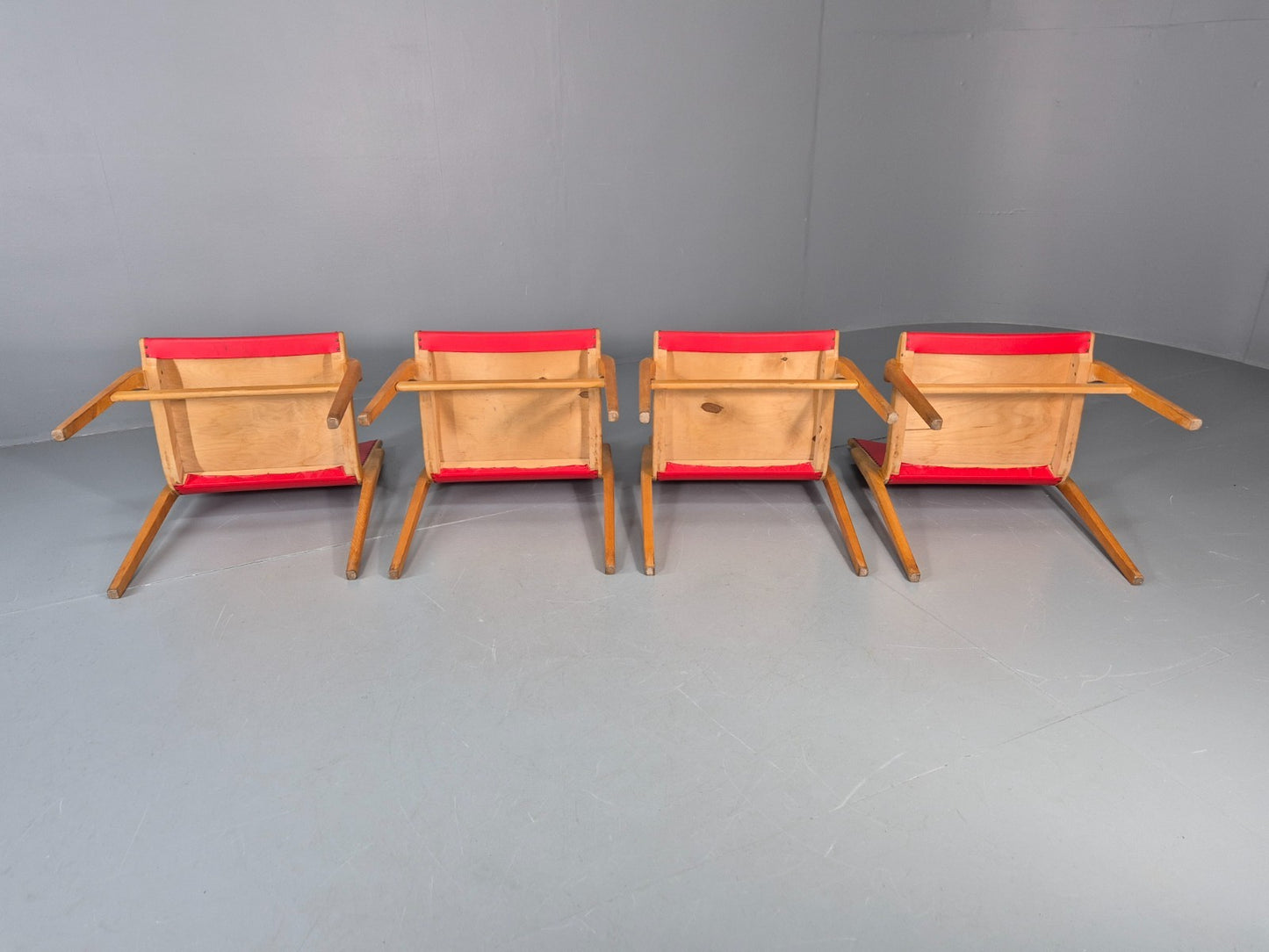 4 Stacking Lounge Chairs 1950s Swedish Red Beech Mid Century Retro EB11102 MDIN8