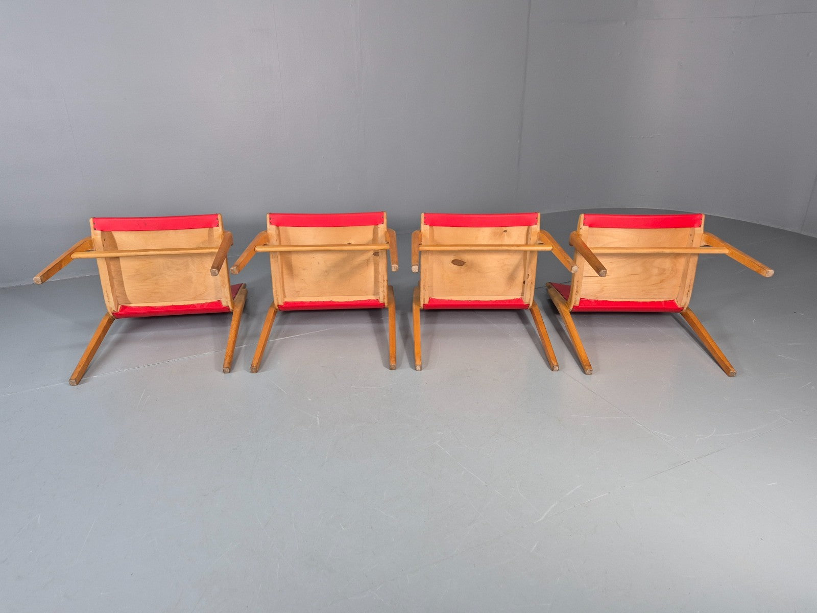 4 Stacking Lounge Chairs 1950s Swedish Red Beech Mid Century Retro EB11102 MDIN8