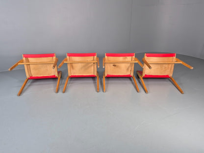 4 Stacking Lounge Chairs 1950s Swedish Red Beech Mid Century Retro EB11102 MDIN8
