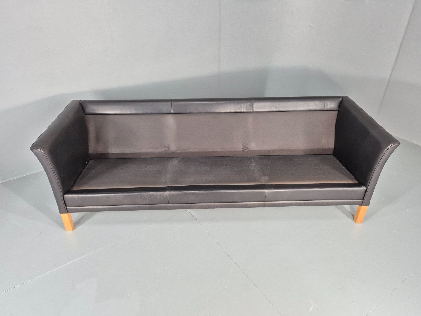 Vintage 3 Seat Sofa Danish Black Leather Mid Century Retro 1980s EB10483 M3SS12