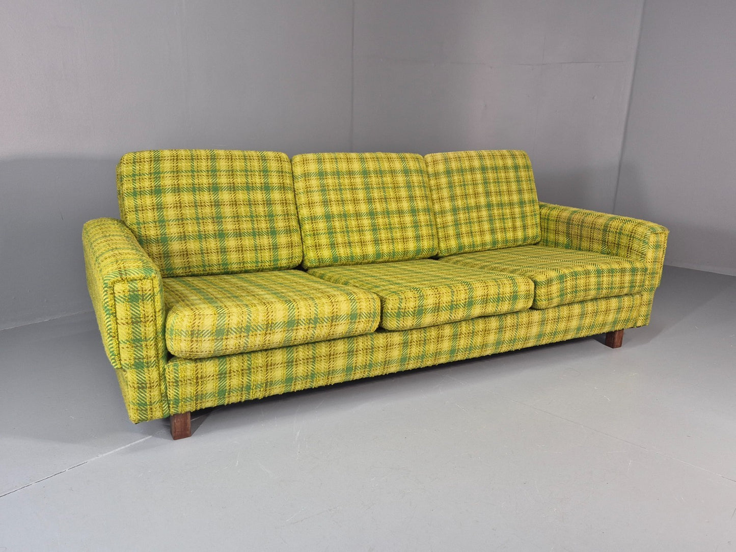 1970s Three Seater Sofa Vintage Danish Green Tones Wool Retro MCM  EB11350 M3SS1