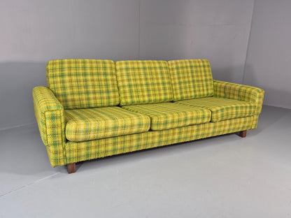 1970s Three Seater Sofa Vintage Danish Green Tones Wool Retro MCM  EB11350 M3SS1