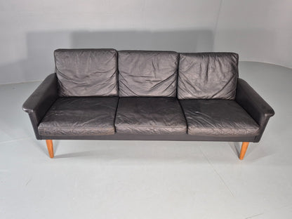 Vintage 3 Seat Sofa 1960s Danish Black Leather Mid Century Modern EB11384 M3SS5