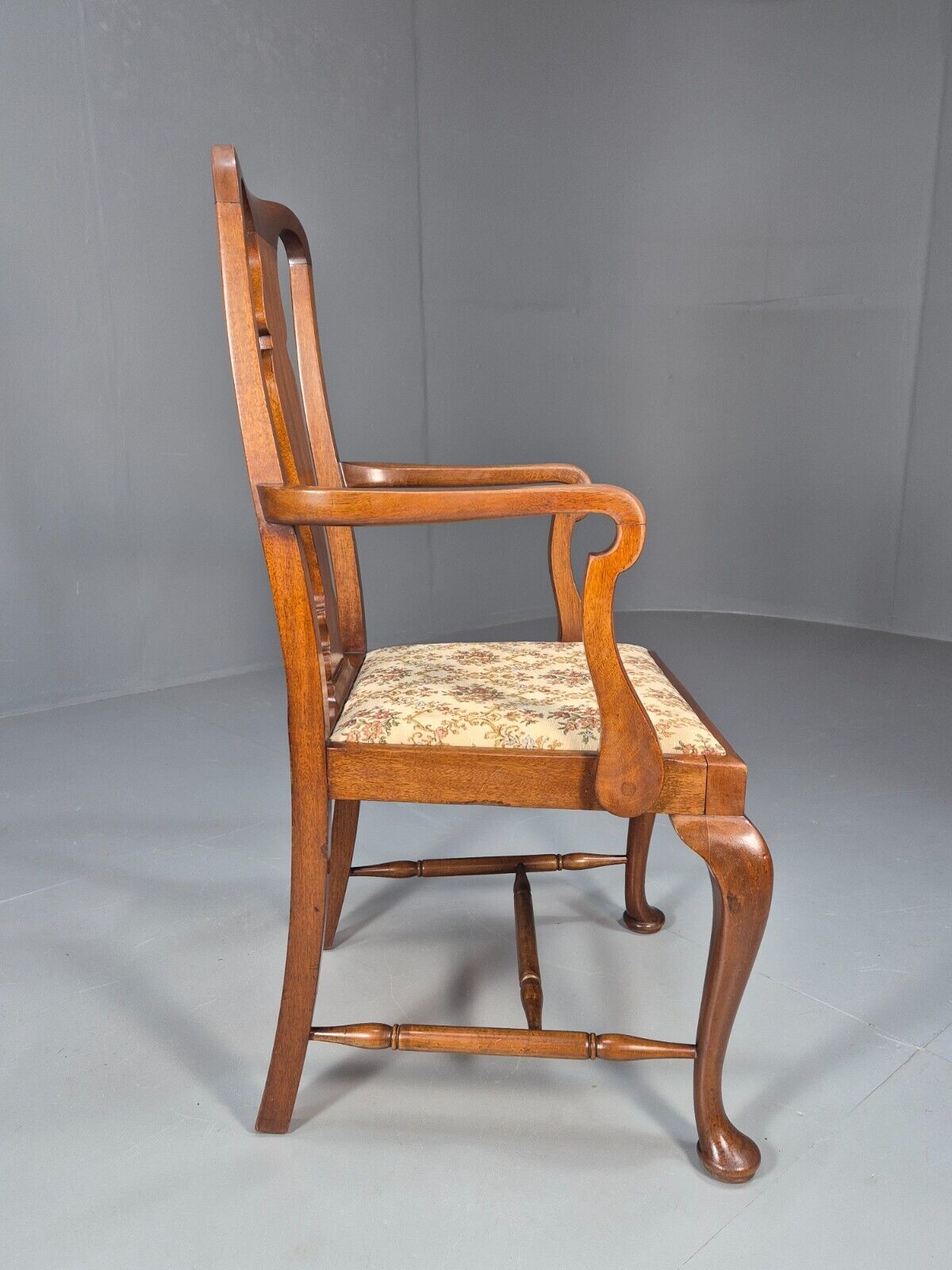 Vintage Elbow Carver Chair Floral Tapestry Seat Mahogany Antique EB9145 VDIN - UKDK FURNITURE