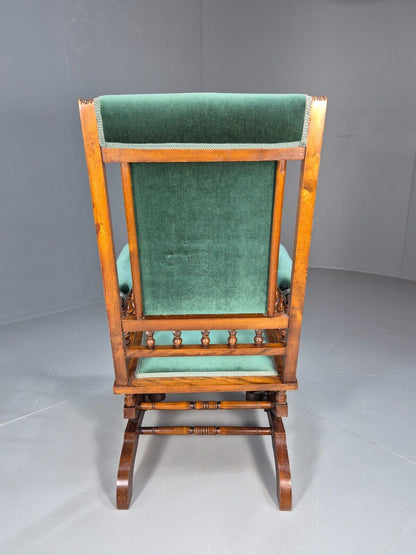 An Edwardian Mahogany Rocking Chair American Style Green Velvet EB9386 VCLO - UKDK FURNITURE