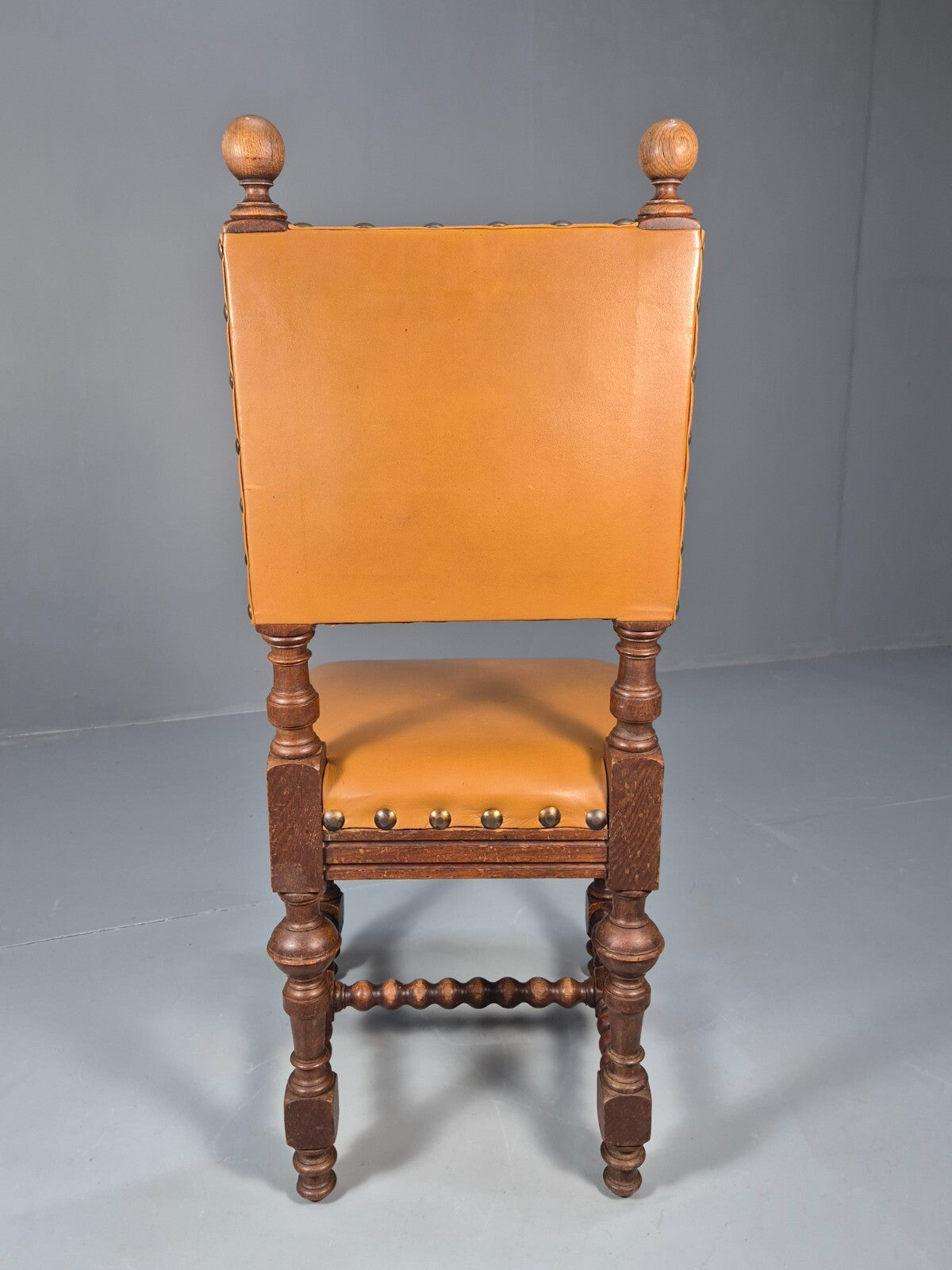 6 Vintage Danish Baroque Style Dining Chairs Tan Leather and Oak 50s EB9747 VDIN - UKDK FURNITURE