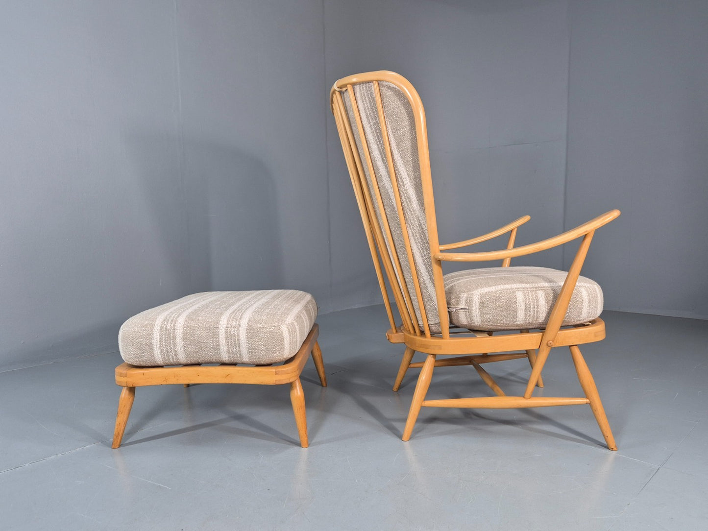 Vintage Ercol 415 Chair and Footstool with New Upholstery Retro  EB10293 MNOR9