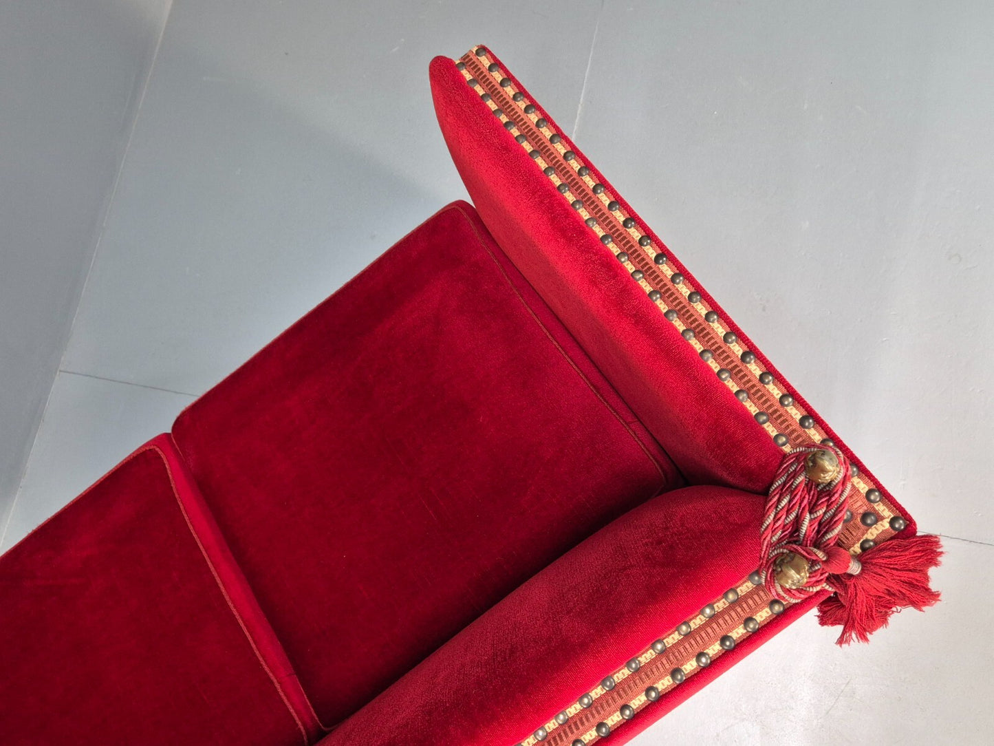Vintage Danish Knowle Sofa Red Velour Cream Reversible Cushions 60s EB9648 V2SS - UKDK FURNITURE