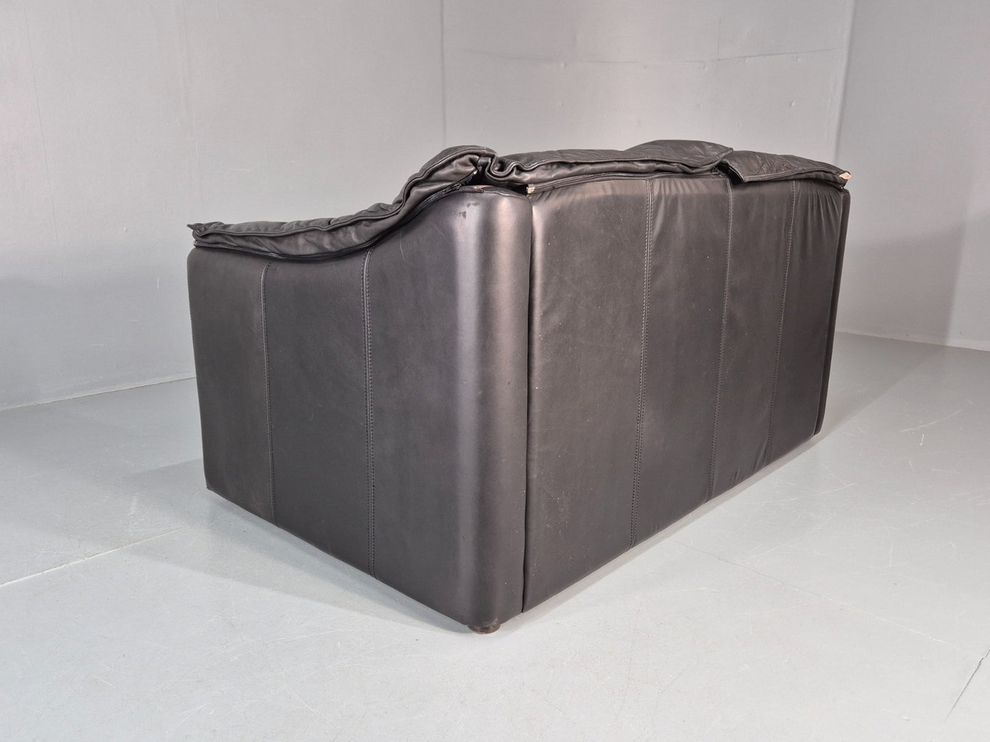 Vintage Thams Two Seater Sofa Black Leather 1980s Retro  EB11254 M2SS12