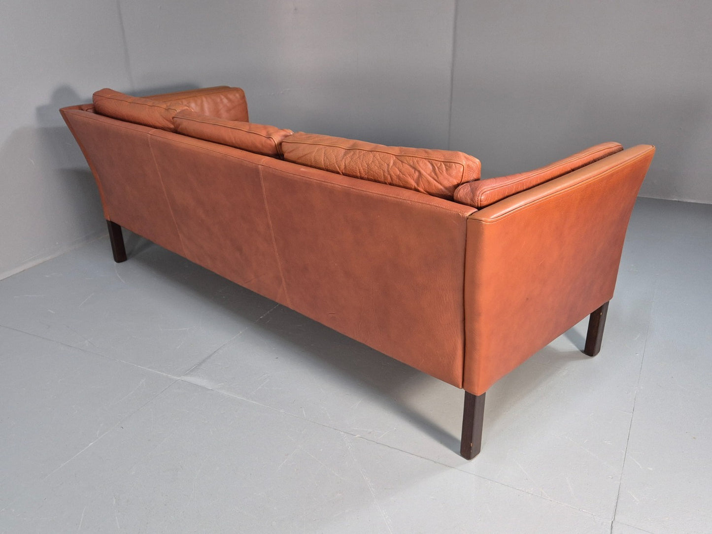 MidCentury Three Seater Sofa Tan Leather Vintage Danish Retro 1970s EB10721 M3SS14