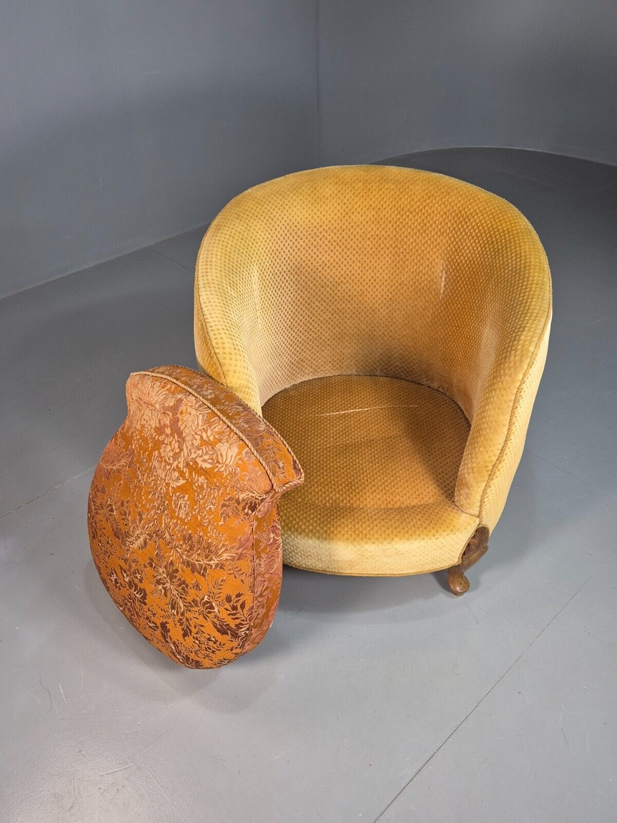 Antique Danish Gold Tub Chair Art Deco Carved Mahogany Feet EB8052 VCLO - UKDK FURNITURE