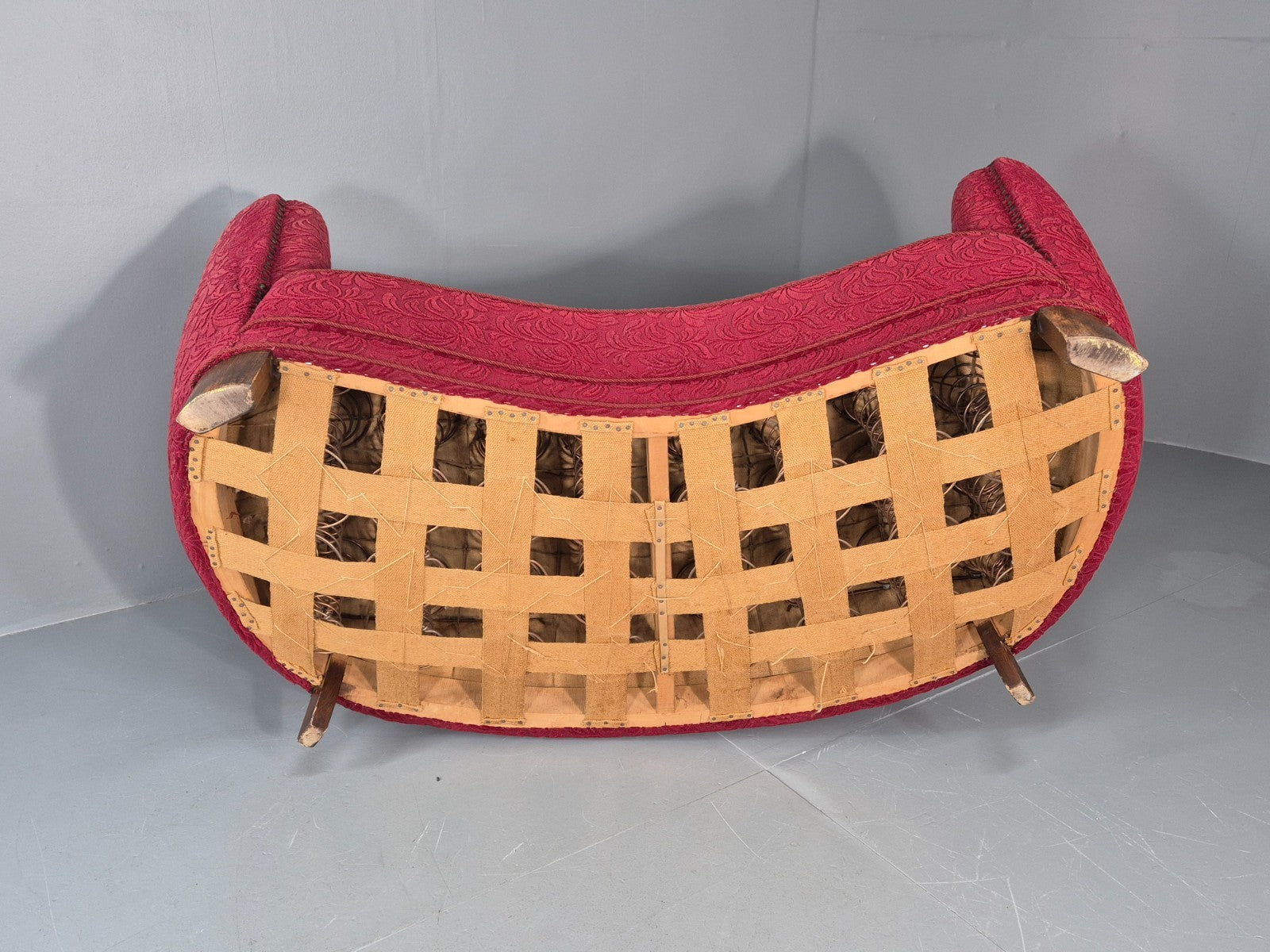 Classic Two Seater Danish Banana Sofa Art Deco 1930s Red Moquette EB10796 V2SS6