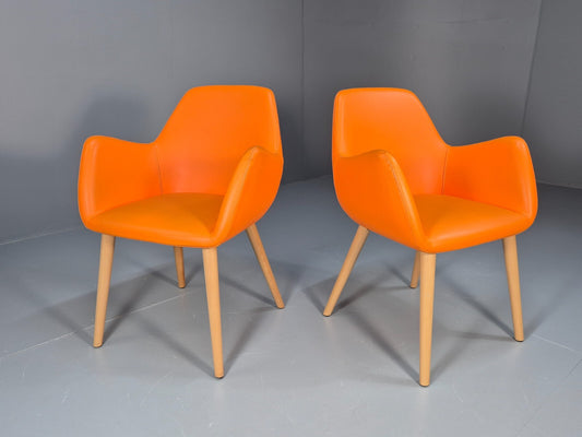 2 Vintage Orange Bucket Form Vinyl Armchairs Retro Modern EB9707 MNOR - UKDK FURNITURE