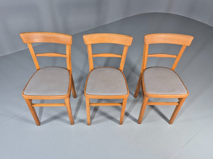 3 1960s Kitchen Chairs Beech Frame Grey Vinyl Seats Retro EB11475 MDIN3