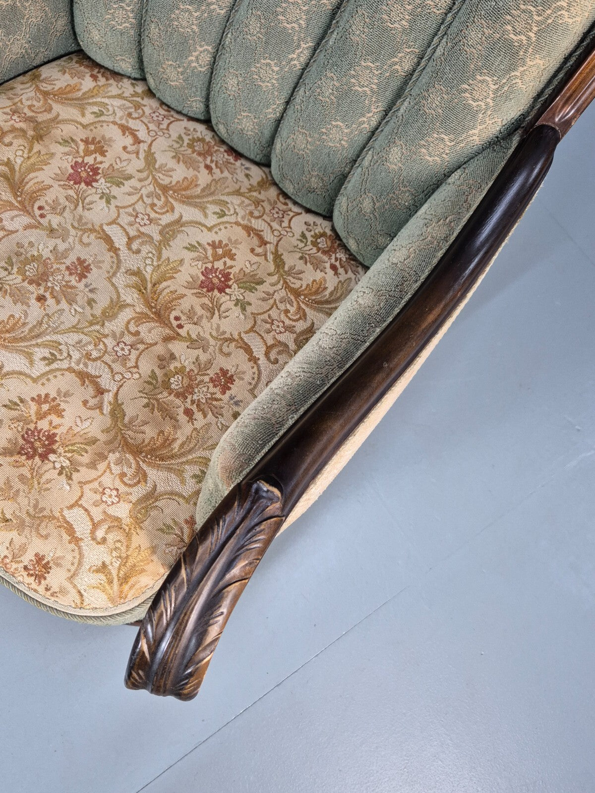 Antique Mahogany Shell Back Cream And Green Armchair Floral Pattern EB9531 VCLO - UKDK FURNITURE