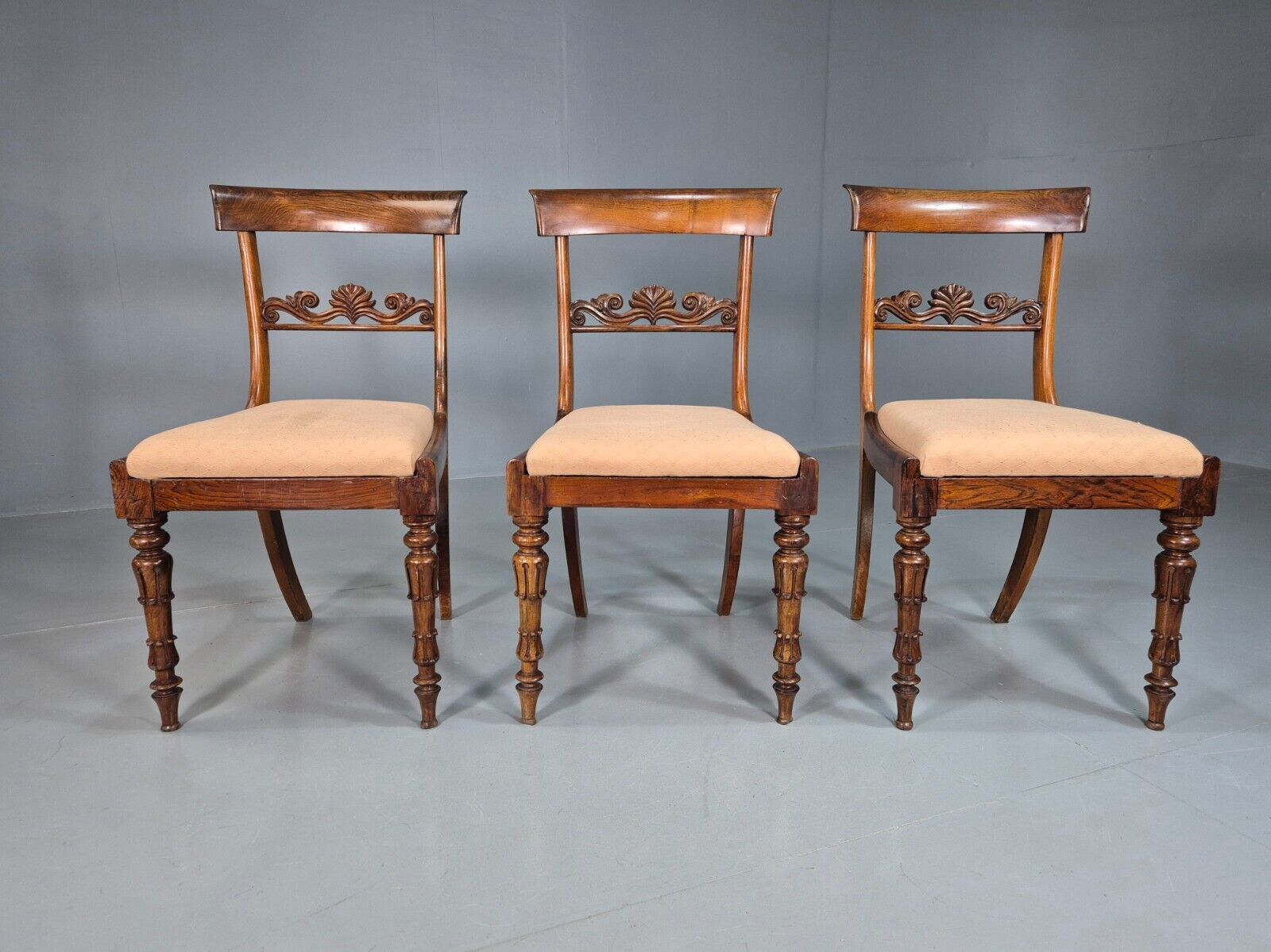 3 Vintage Dining Chairs Mahogany Frame Victorian Antique EB7814 VDIN - UKDK FURNITURE