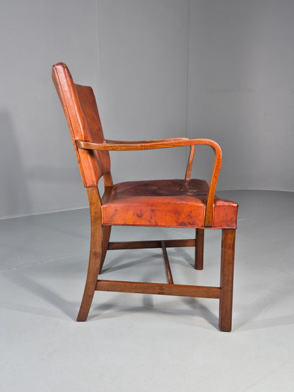 Danish Desk Chair 1930s Vintage Leather and Teak Kaare Klint Style EB10769 VLEA6