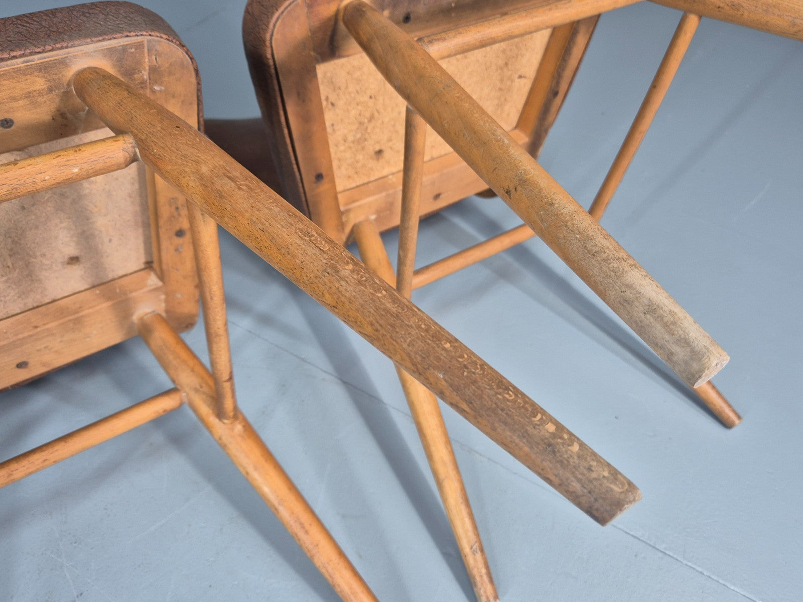 Vintage 1960s Dining Chairs - 3 In Brown Vinyl Beech Frames MCM EB10997 MDIN10