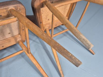 Vintage 1960s Dining Chairs - 3 In Brown Vinyl Beech Frames MCM EB10997 MDIN10