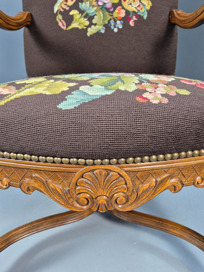 Vintage Danish Lounge Brown Floral Oak 17th Century Style EB8996 VCLO - UKDK FURNITURE