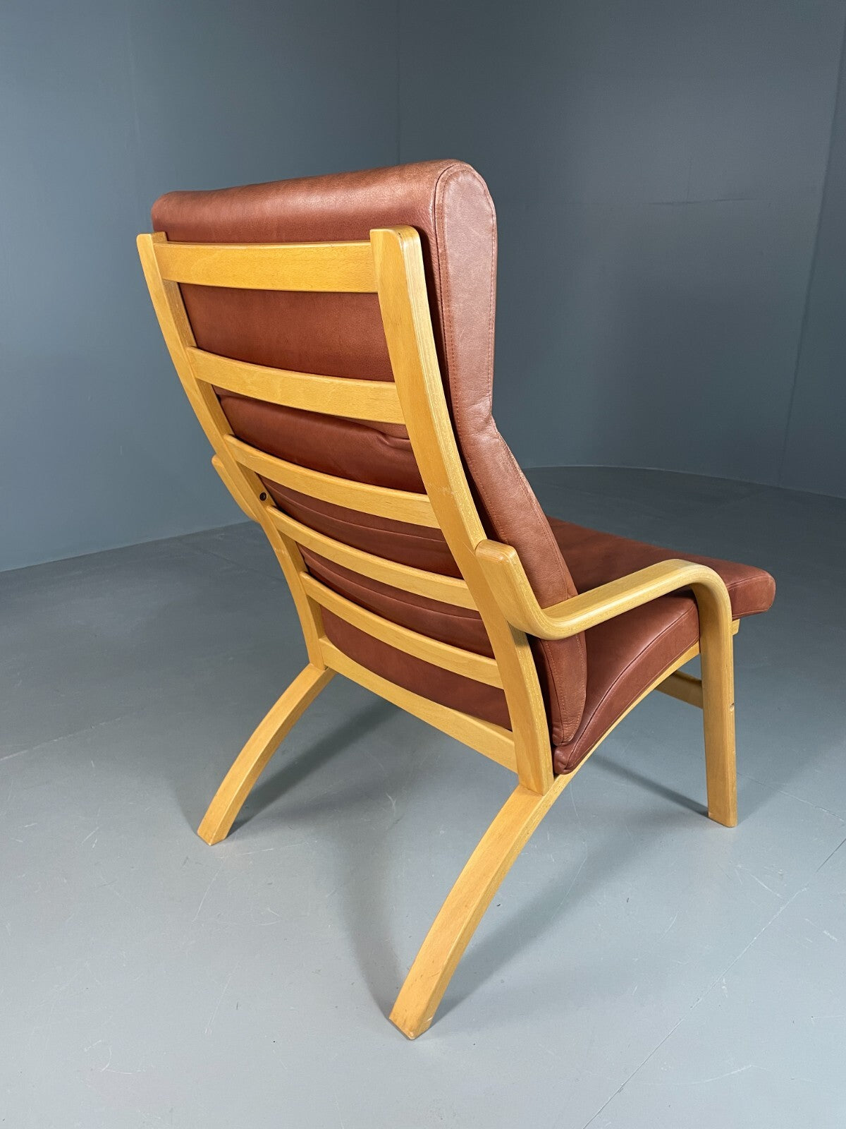 Vintage Danish Lounge Chair Brown Leather Bentwood Stouby Retro MCM EB6648 MBEN8