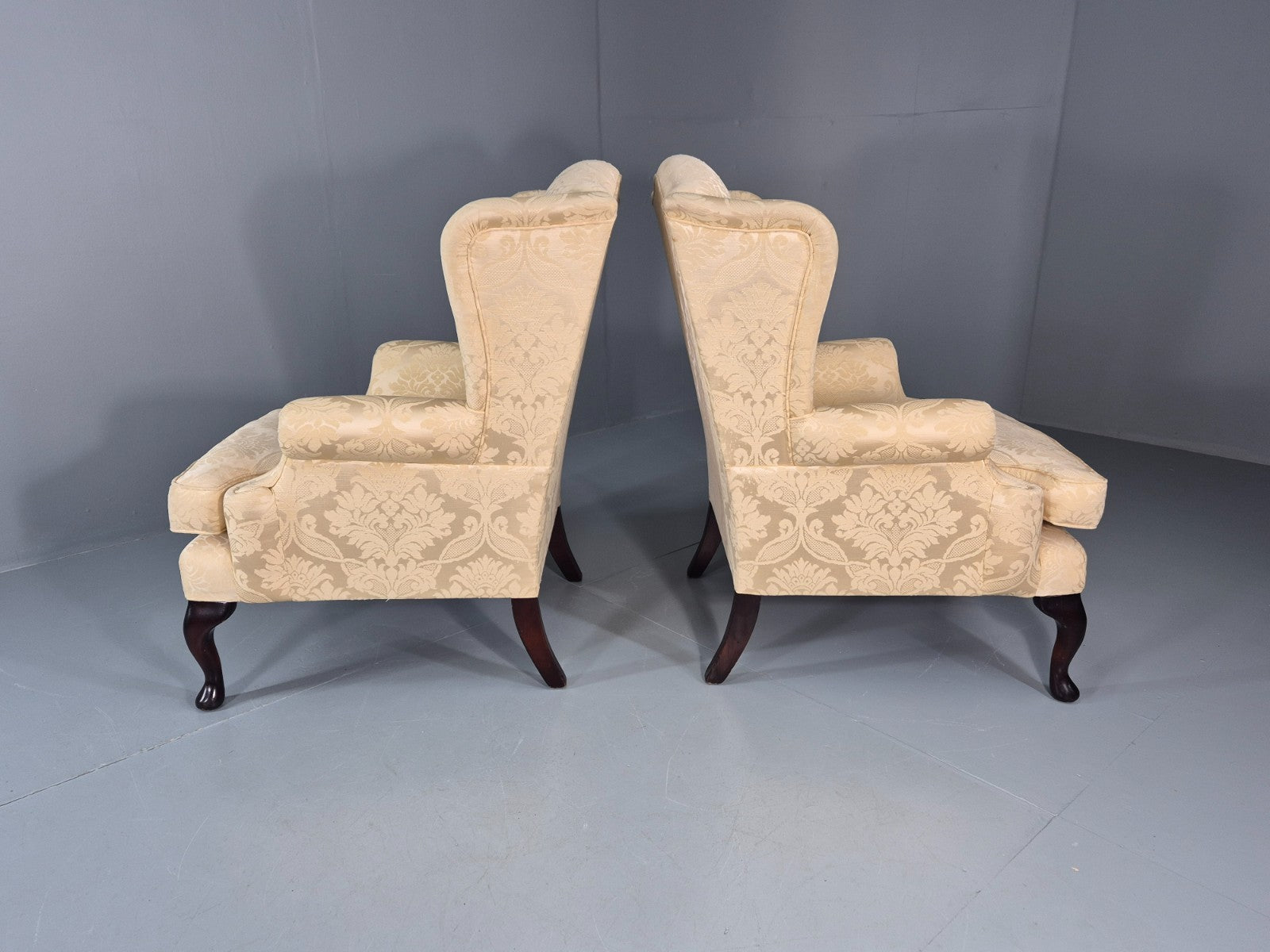 Georgian Style Wingback Armchairs Pair Gold Floral Fabric EB10934 VCLO9