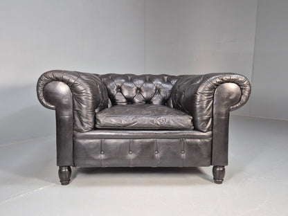 Vintage Black Leather Chesterfield Chair Oversize Classic Club Chair EB9472 VLEA - UKDK FURNITURE