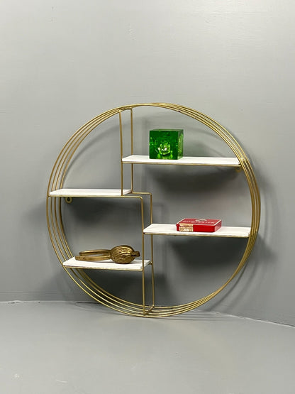 Vintage 1960s Round Shelving Wall Mounted Gold & White Wire Framed EB11491 MWOO1