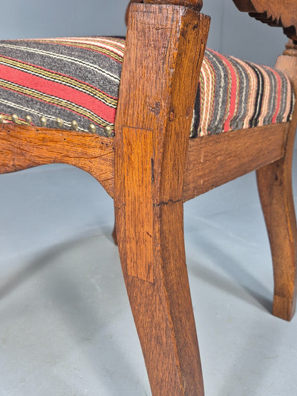 Vintage Danish Antique Armchair Early C20th Oak Frame Striped Wool EB8915 VCAR - UKDK FURNITURE