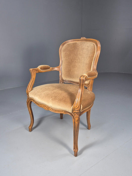 Vintage Danish Lounge Chair Gold Velour Antique French Style EB8993 VCLO - UKDK FURNITURE