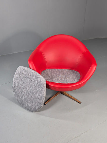 Vintage 1960s Swivel Chair Red Vinyl Grey Cushion Mid Century EB11706 MSWI3