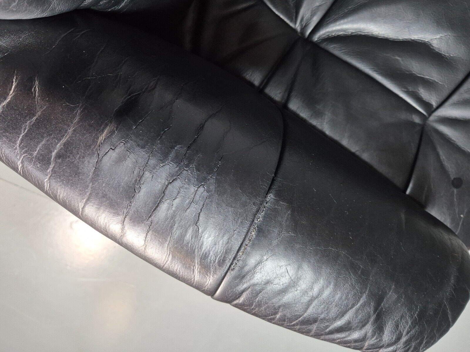 Vintage Danish Swivel Lounge Chair Black Leather Recline 1980 Retro EB8249 MSWI - UKDK FURNITURE