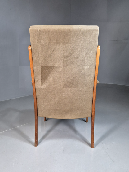 Vintage Swedish Lounge Chair Beige Wool Hardwood Frame MCM Retro EB7195 MNOR - UKDK FURNITURE