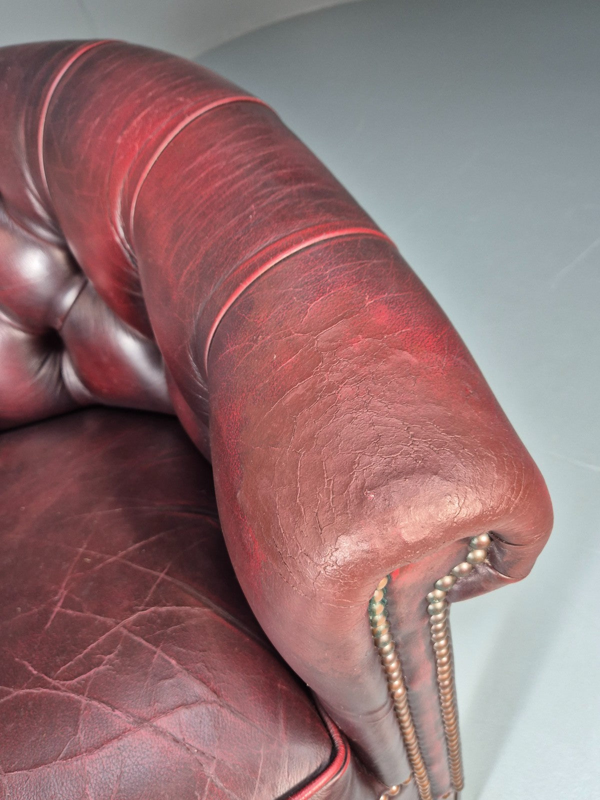 Leather Club Chair Danish Vintage Oxblood Buttoned 1980s Repro EB10756 VLEA4