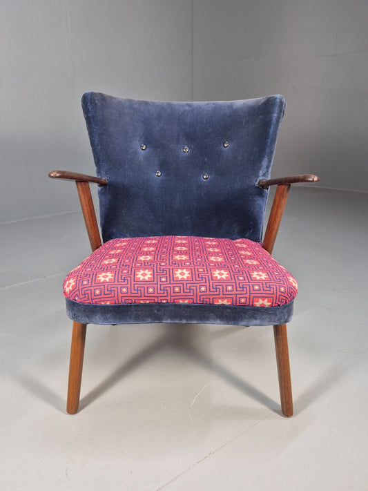 Danish 1960s Armchair Teak Blue Pink Fabric Eran Møbler EB9316 MNOR - UKDK FURNITURE