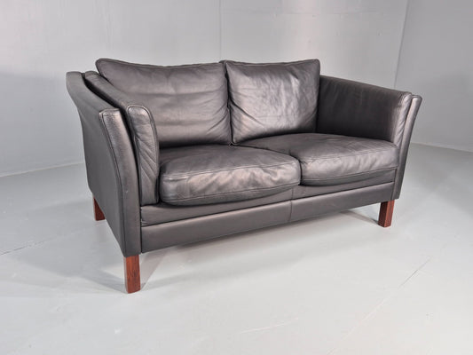 Vintage 2 Seat Sofa Danish Black Leather Mid Century Retro 1980s EB10473 M2SS0