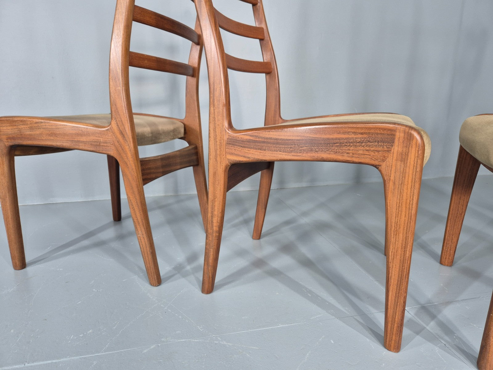 4 Vintage G Plan Dining Chairs Teak Ladder Back Frames Green Retro EB11836 MDIN7