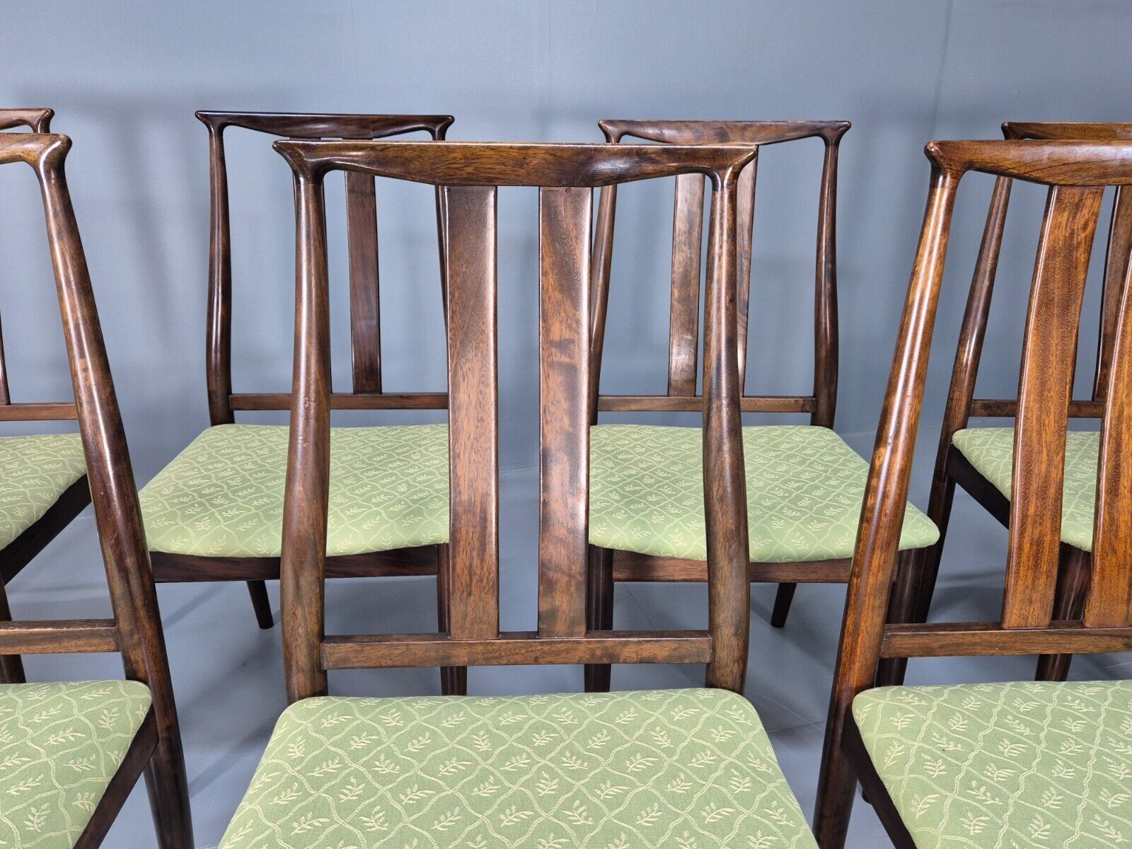 8 Vintage Danish Design Dining Chairs High back Hardwood Green 1970s EB9143 MDIN - UKDK FURNITURE