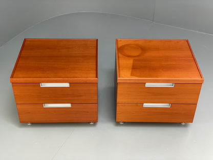 Vintage Pair Bedside Tables Cherry Wood Aluminium 1980s Drawers EB9819 MWOO - UKDK FURNITURE