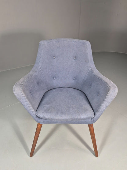 Retro Danish Tub Chair Blue Canvas Teak Turned Legs MCM Vintage  EB10747 MNOR14
